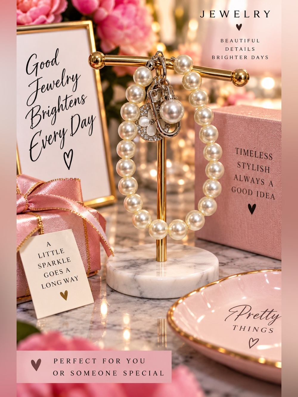 ✨ Pearl & Silver Charm Bracelet — Brand New